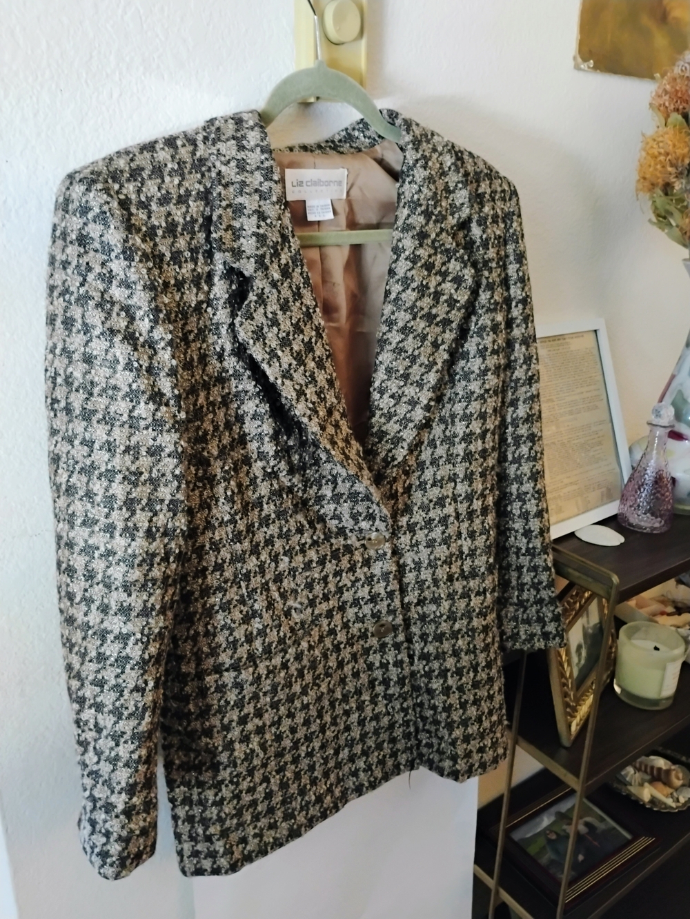 Vintage Liz Claiborne Wool Mohair Houndstooth Blazer Jacket Academia Sz 6